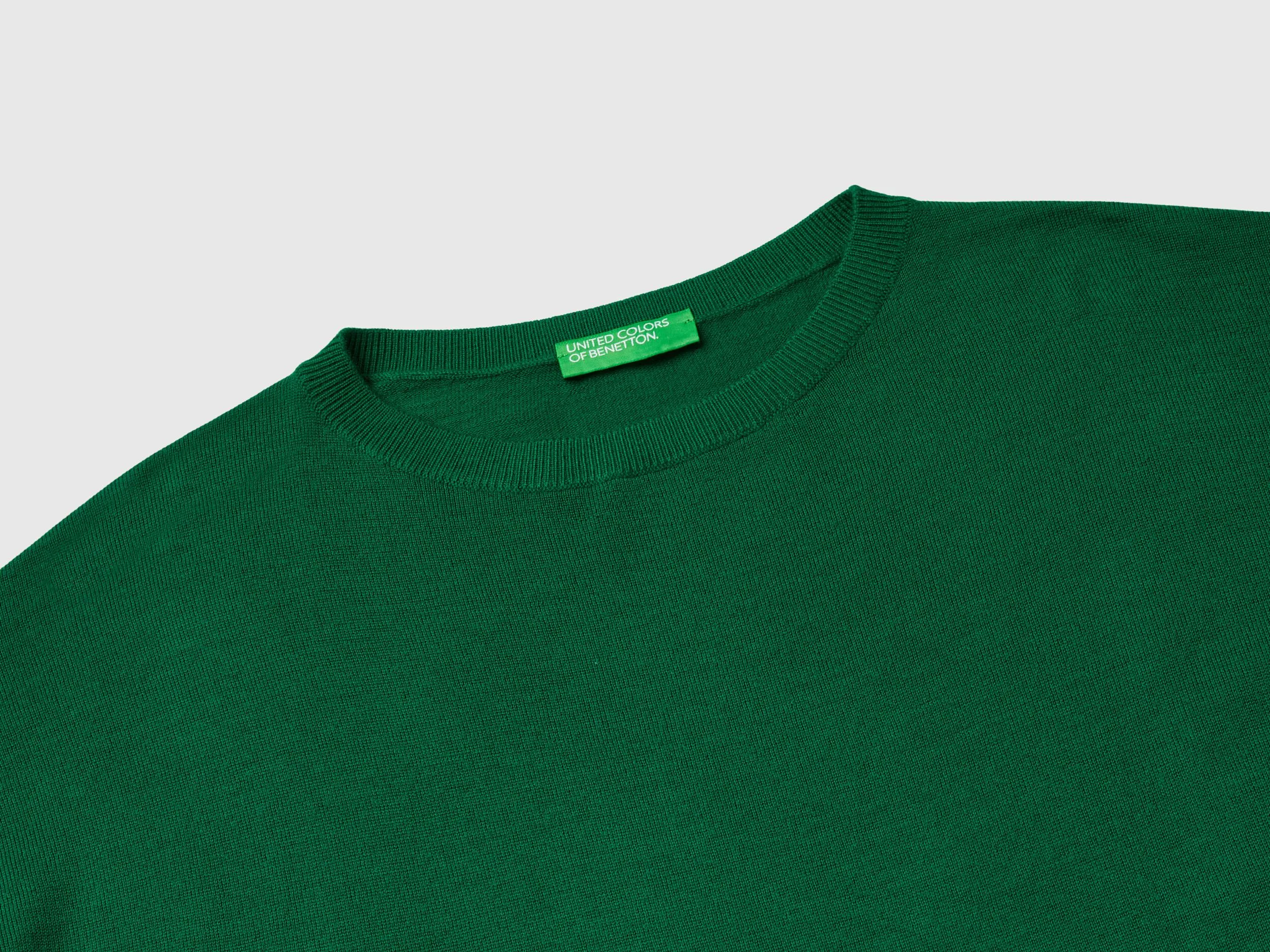 Boat neck sweater in pure Merino wool - Green | Benetton