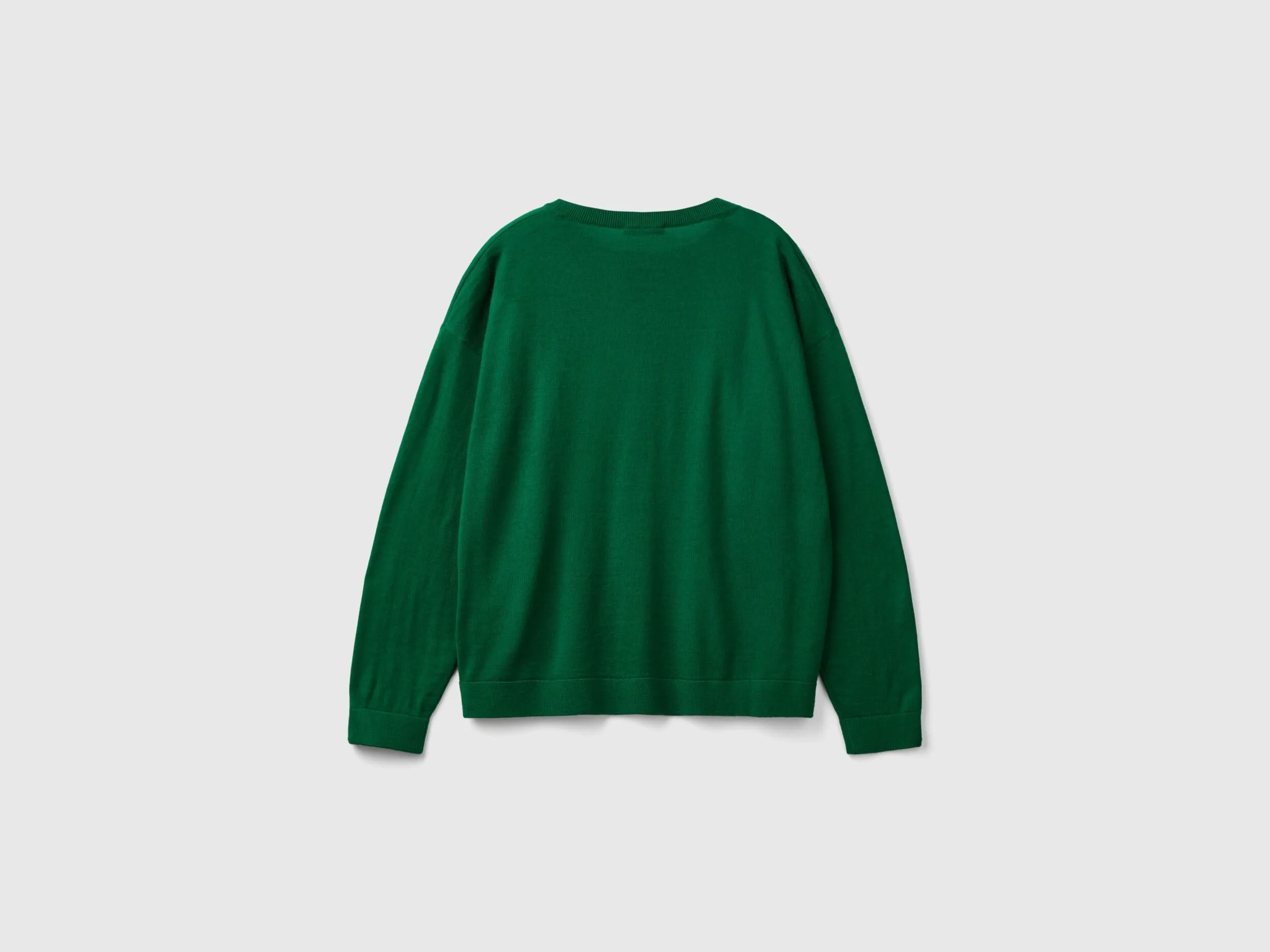 Boat neck sweater in pure Merino wool - Green | Benetton