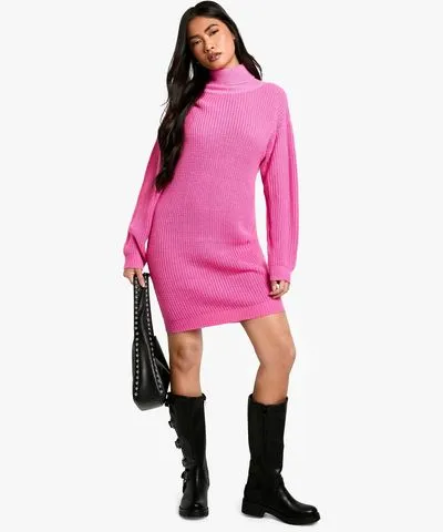 boohoo Womens Basic Roll Neck Sweater Dress