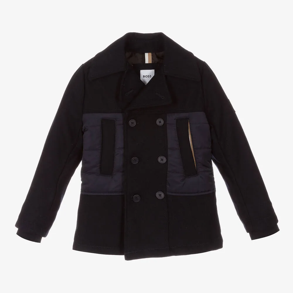 Boys Navy Blue Wool Coat