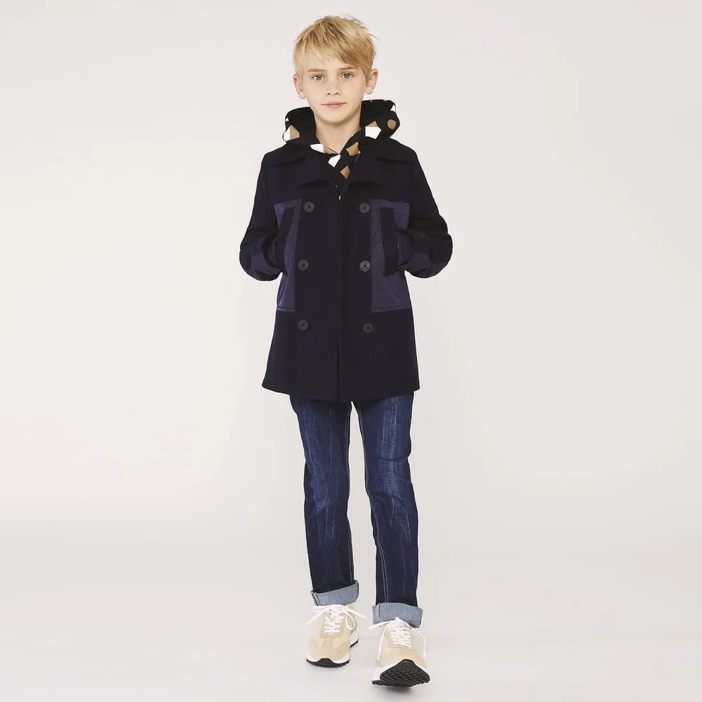 Boys Navy Blue Wool Coat