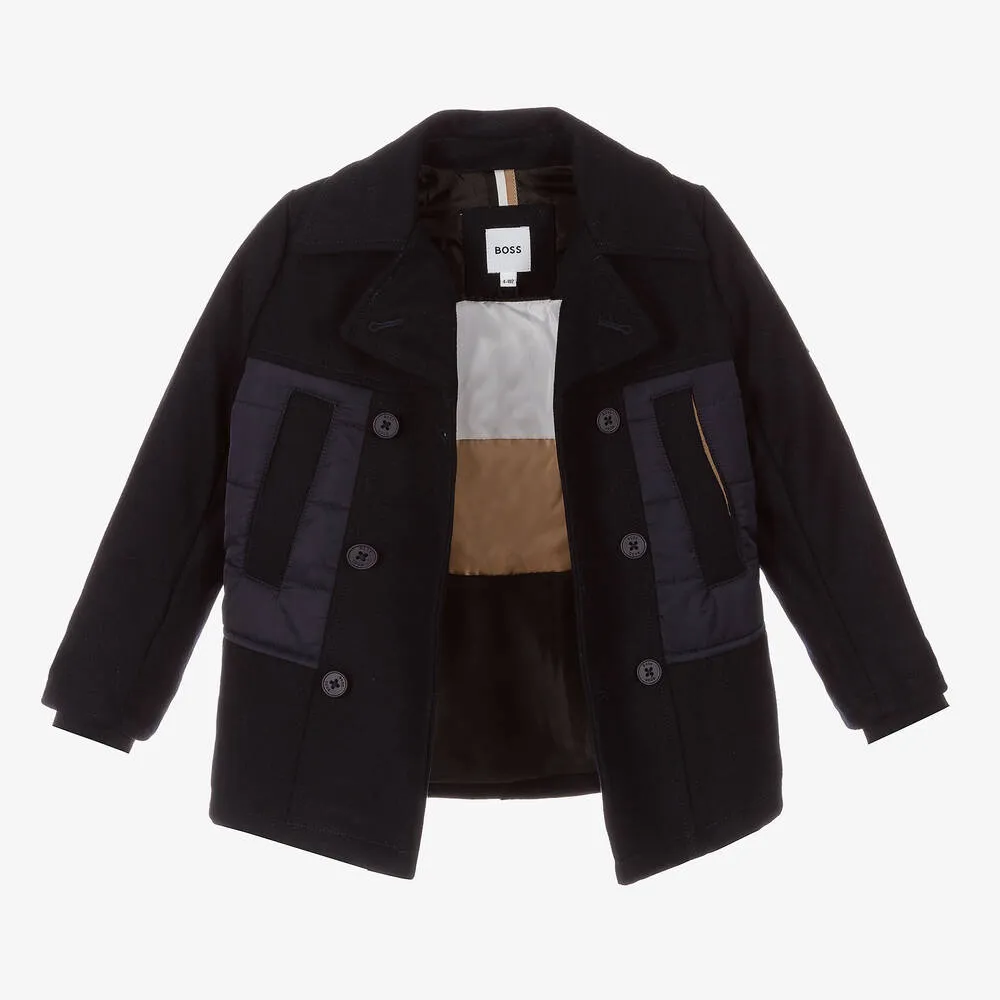 Boys Navy Blue Wool Coat