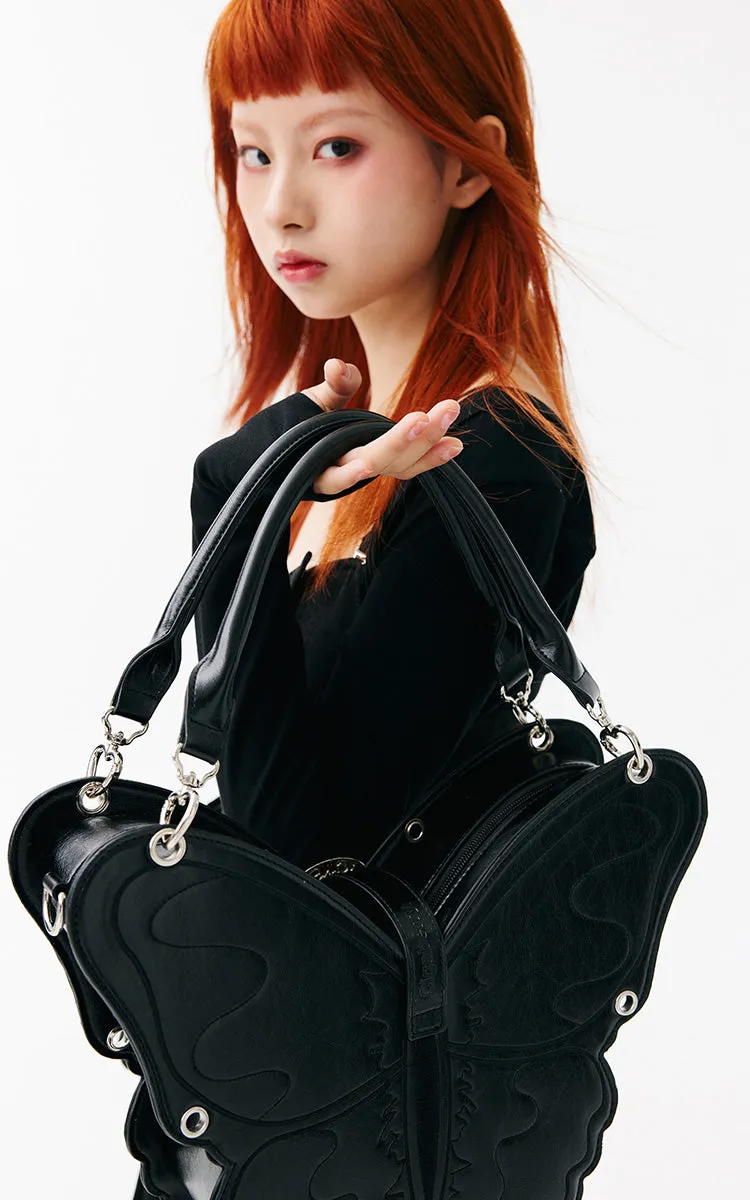 Butterfly Black Faux Leather Handbag