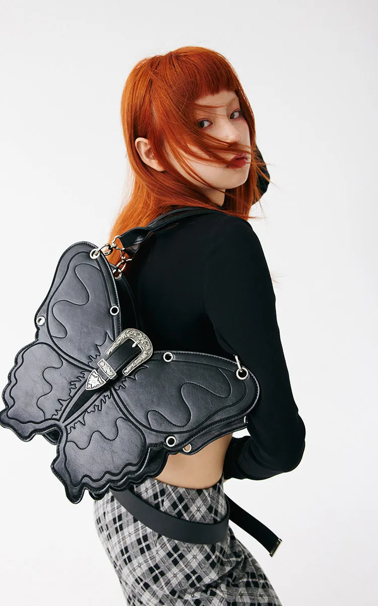 Butterfly Black Faux Leather Handbag