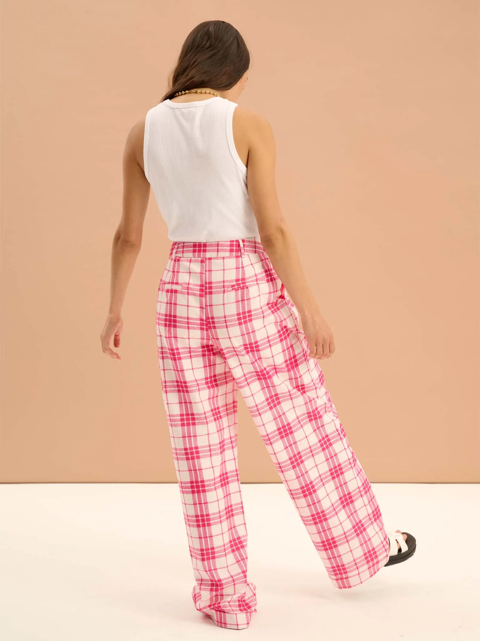 Candy Straight Leg Trouser in Pink Check