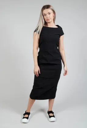 Capped Sleeve Slim Fit Dress in Black