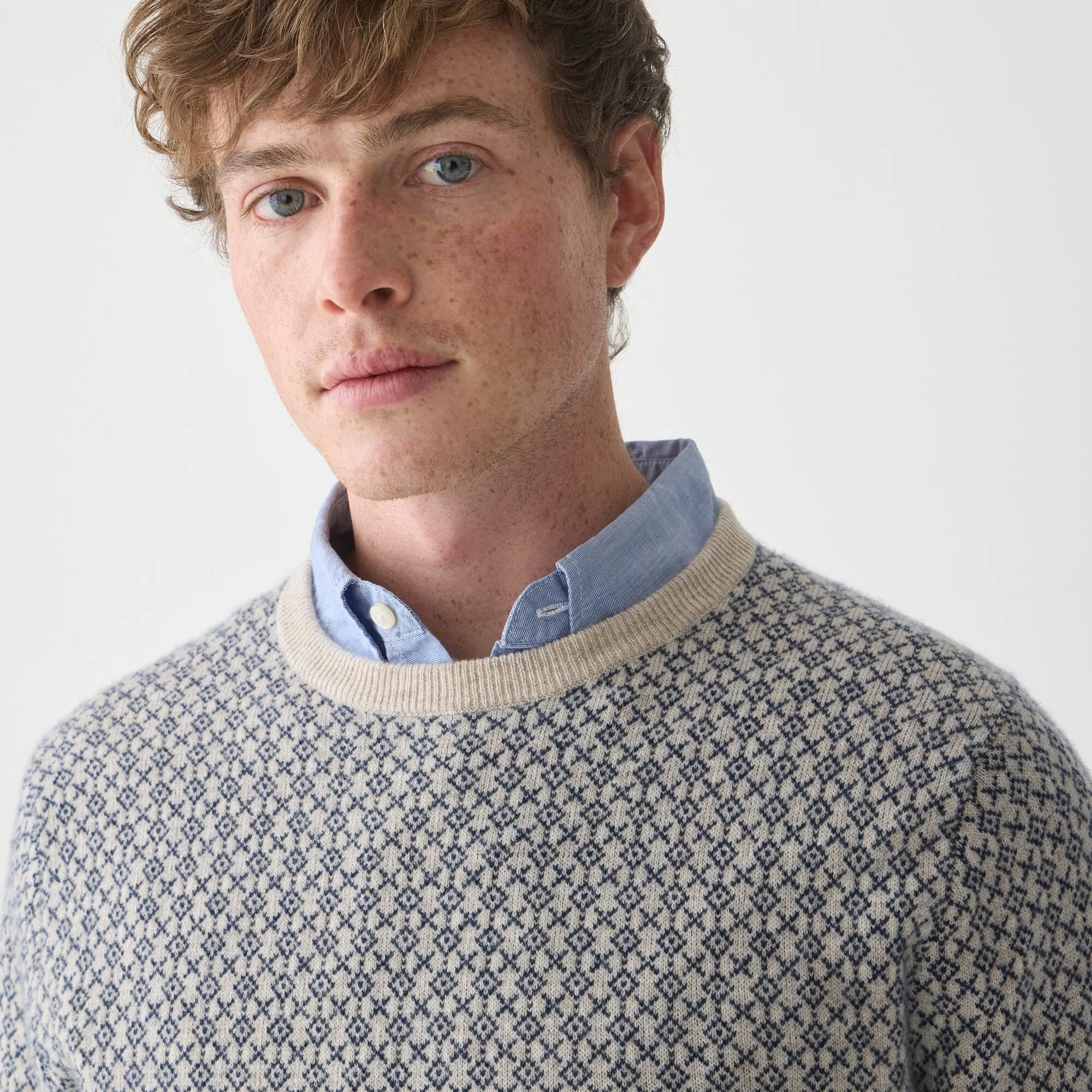 Cashmere jacquard crewneck sweater