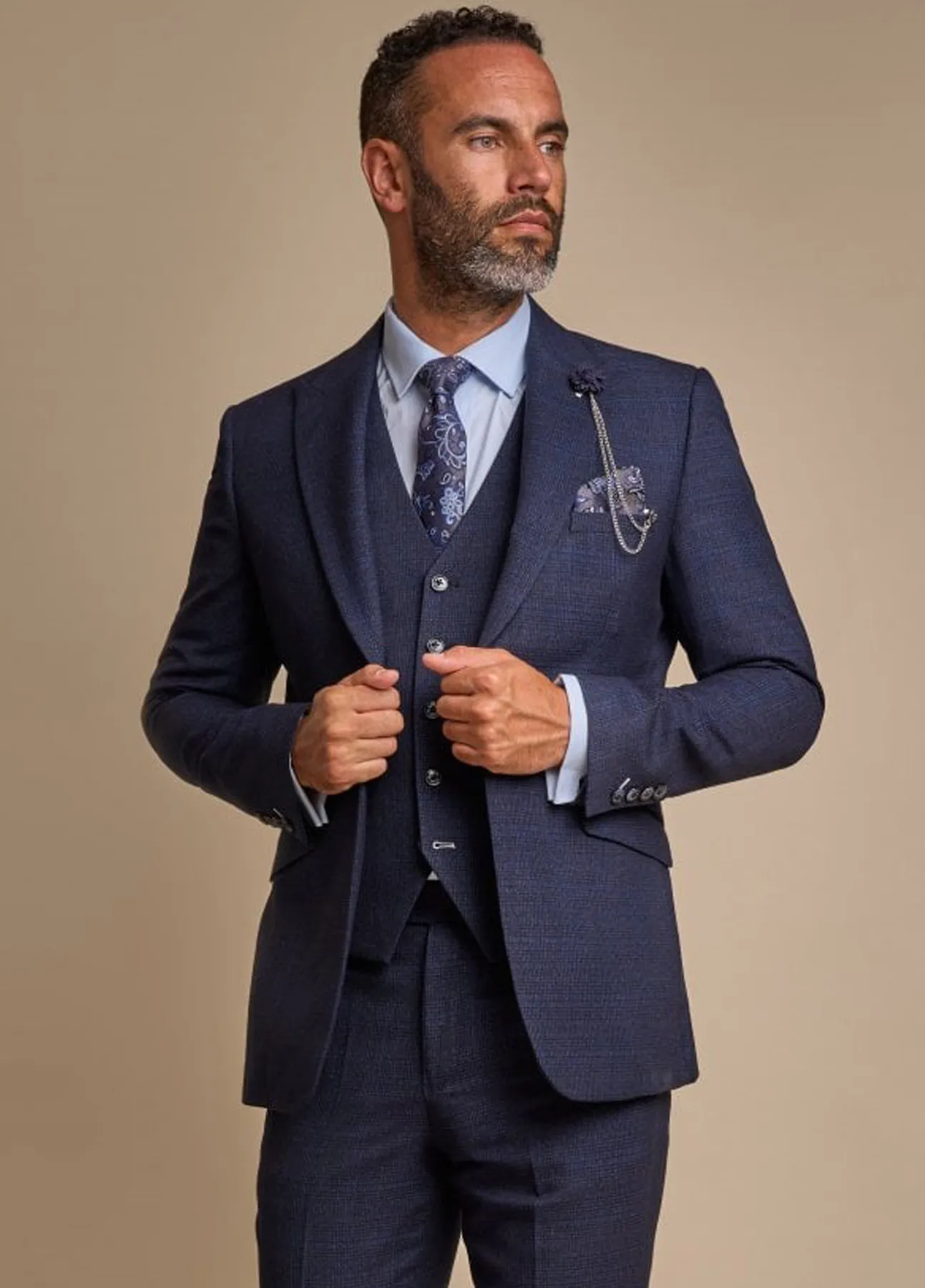 Cavani Caridi Navy Blue Check Slim Fit Blazer