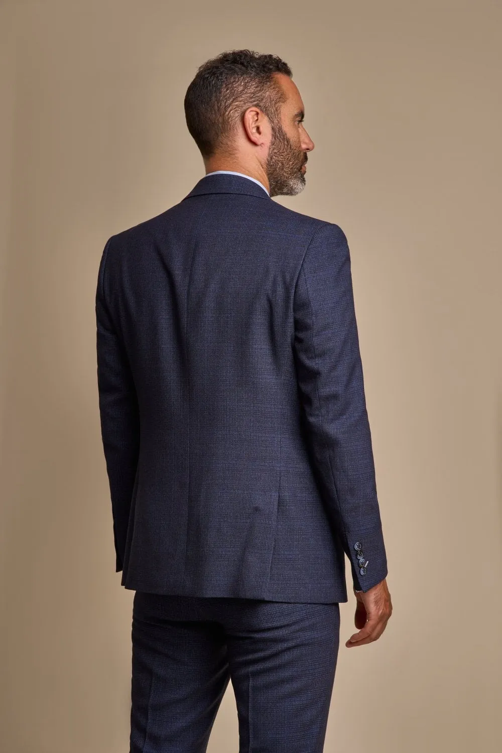 Cavani Caridi Navy Blue Check Slim Fit Blazer