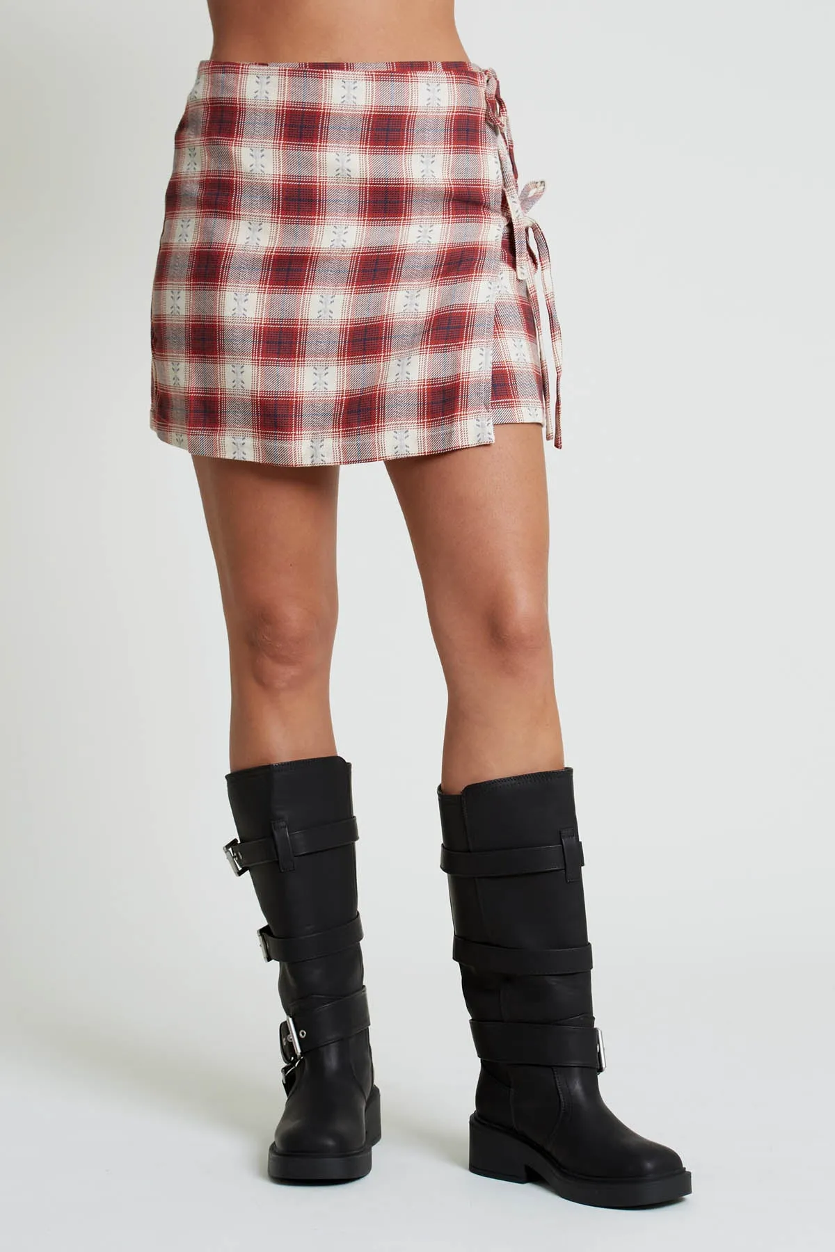 CHETI JACQUARD CHECK WRAP MINI SKIRT