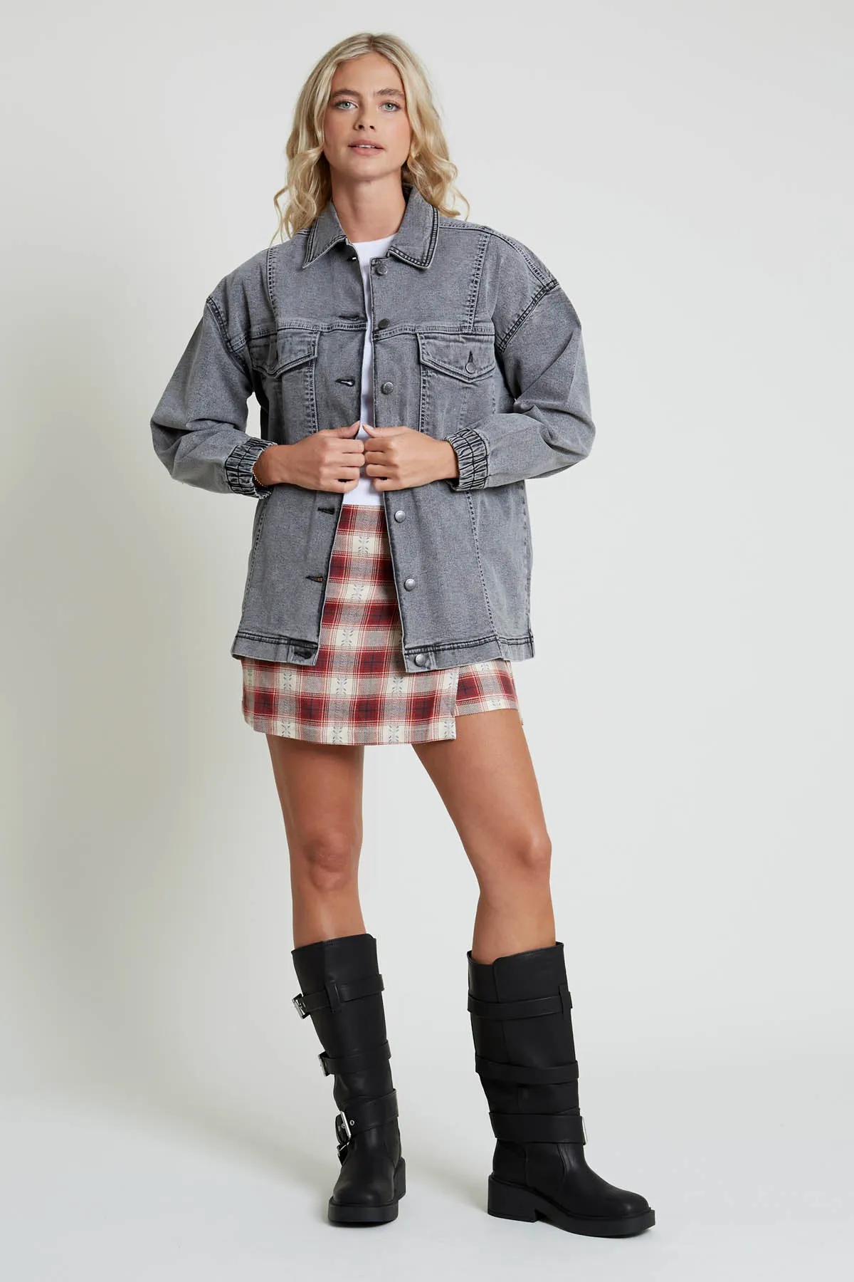 CHETI JACQUARD CHECK WRAP MINI SKIRT