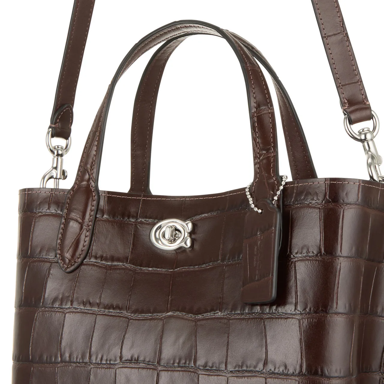 COACH Willow Leather Croc Tote Bag - Maple