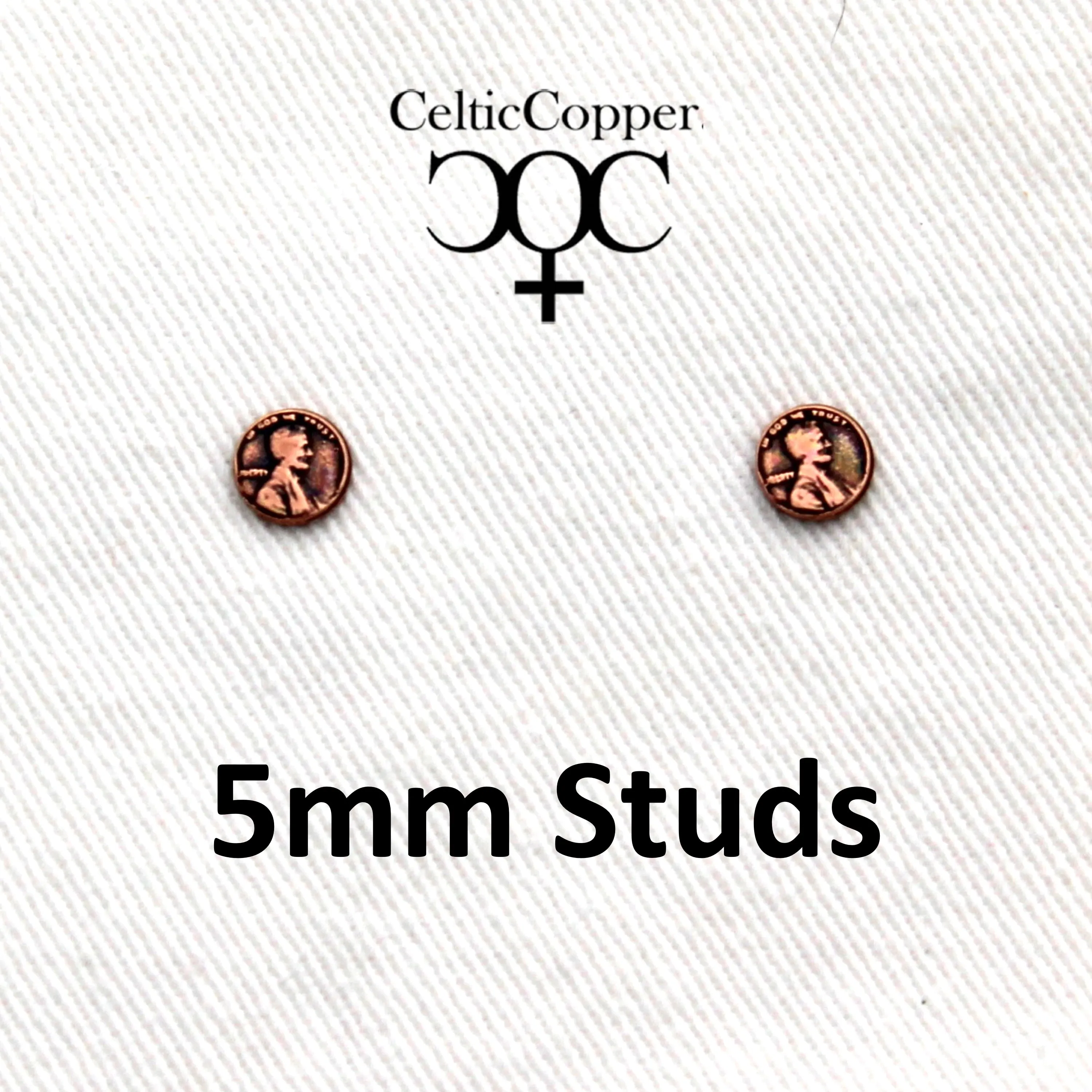 Copper Earring Studs US Penny Mini 5mm One Cent Coin Replica American Copper Penny Earring Studs