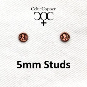 Copper Earring Studs US Penny Mini 5mm One Cent Coin Replica American Copper Penny Earring Studs