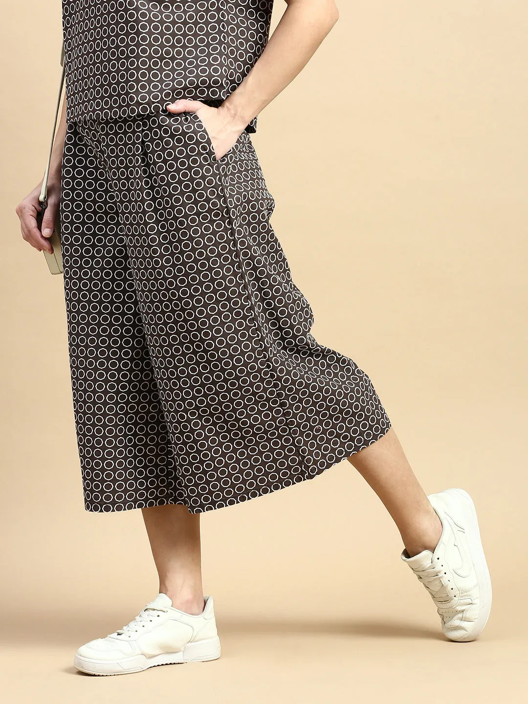 Culottes All Over Print-Brown