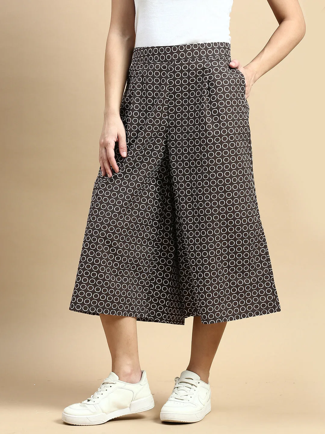 Culottes All Over Print-Brown