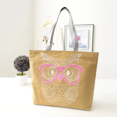 Designer Handbags Lady Owl Print Shopping Shoulder Canvas Bag Tote Purse bolsos femenina