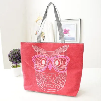 Designer Handbags Lady Owl Print Shopping Shoulder Canvas Bag Tote Purse bolsos femenina