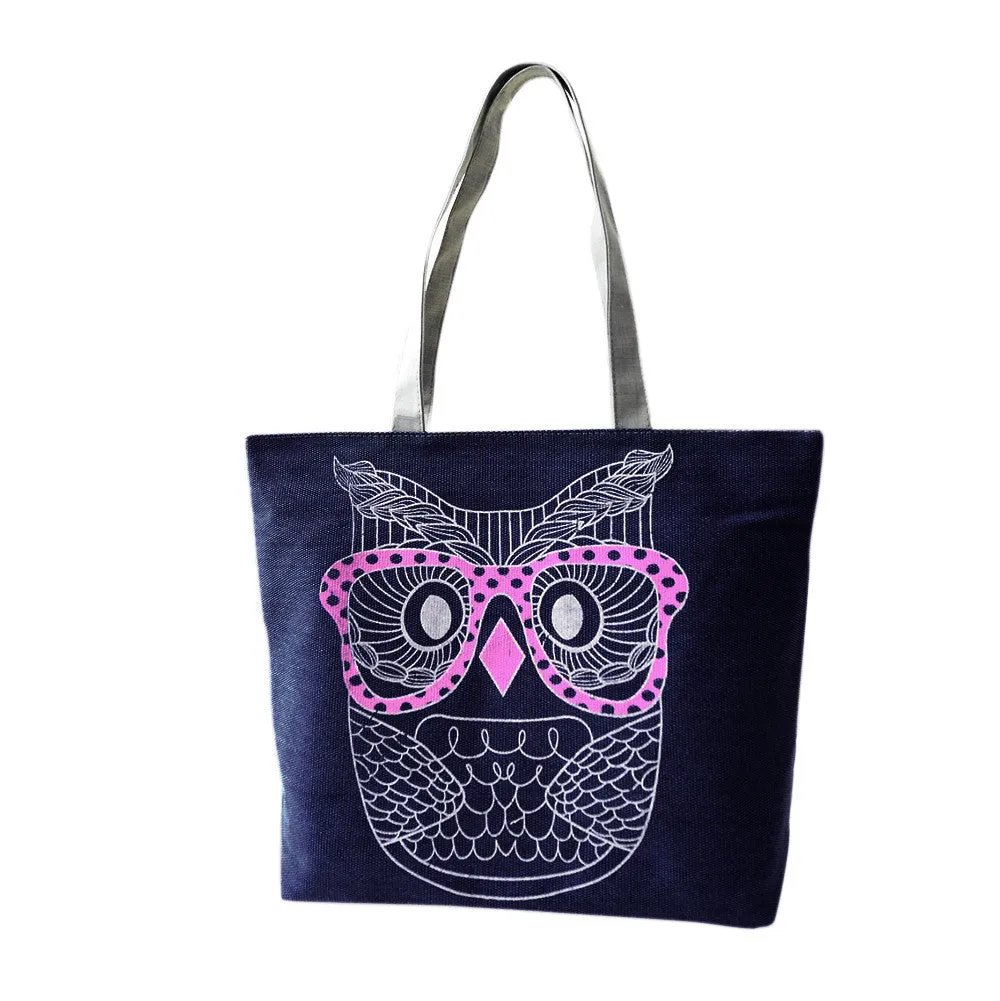 Designer Handbags Lady Owl Print Shopping Shoulder Canvas Bag Tote Purse bolsos femenina