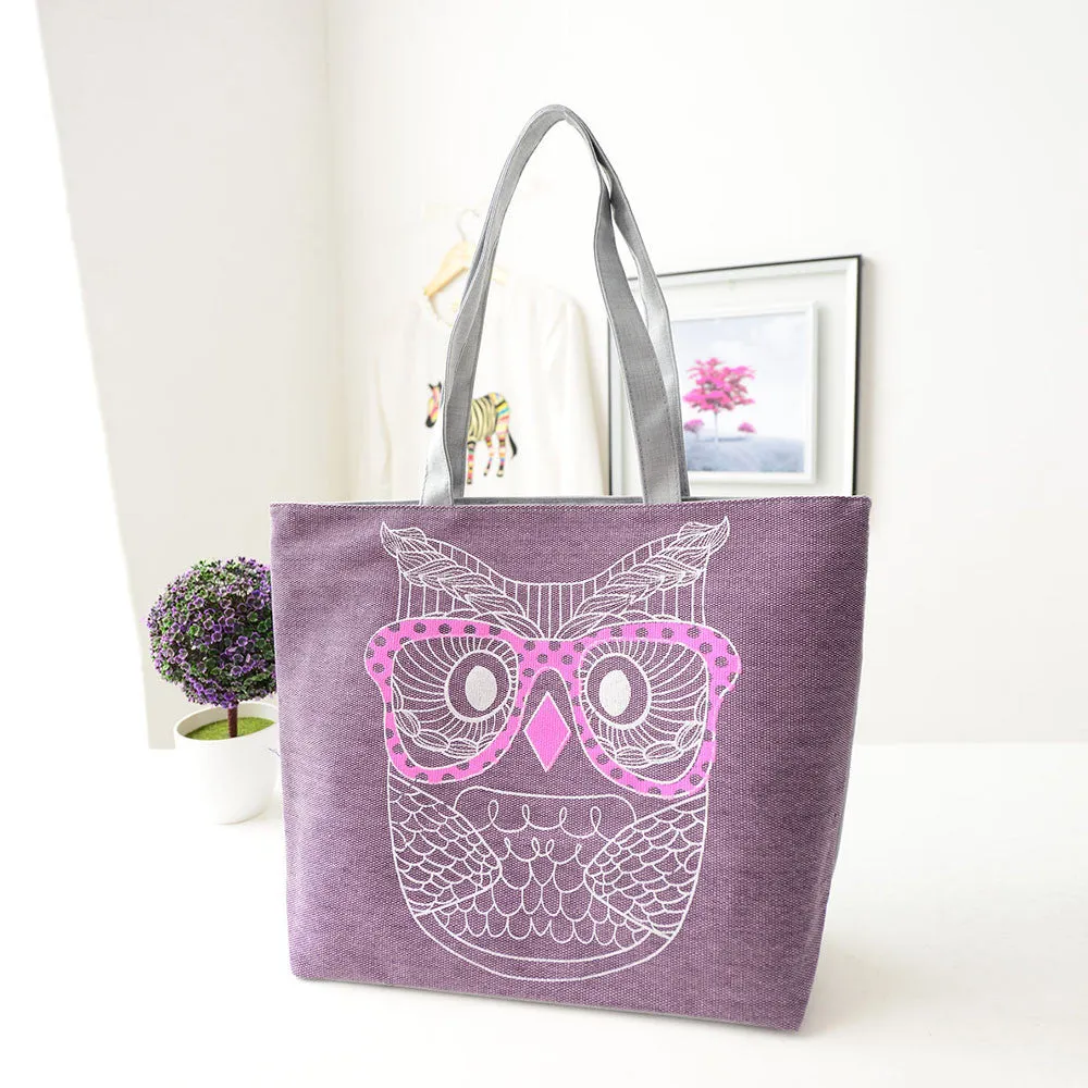 Designer Handbags Lady Owl Print Shopping Shoulder Canvas Bag Tote Purse bolsos femenina