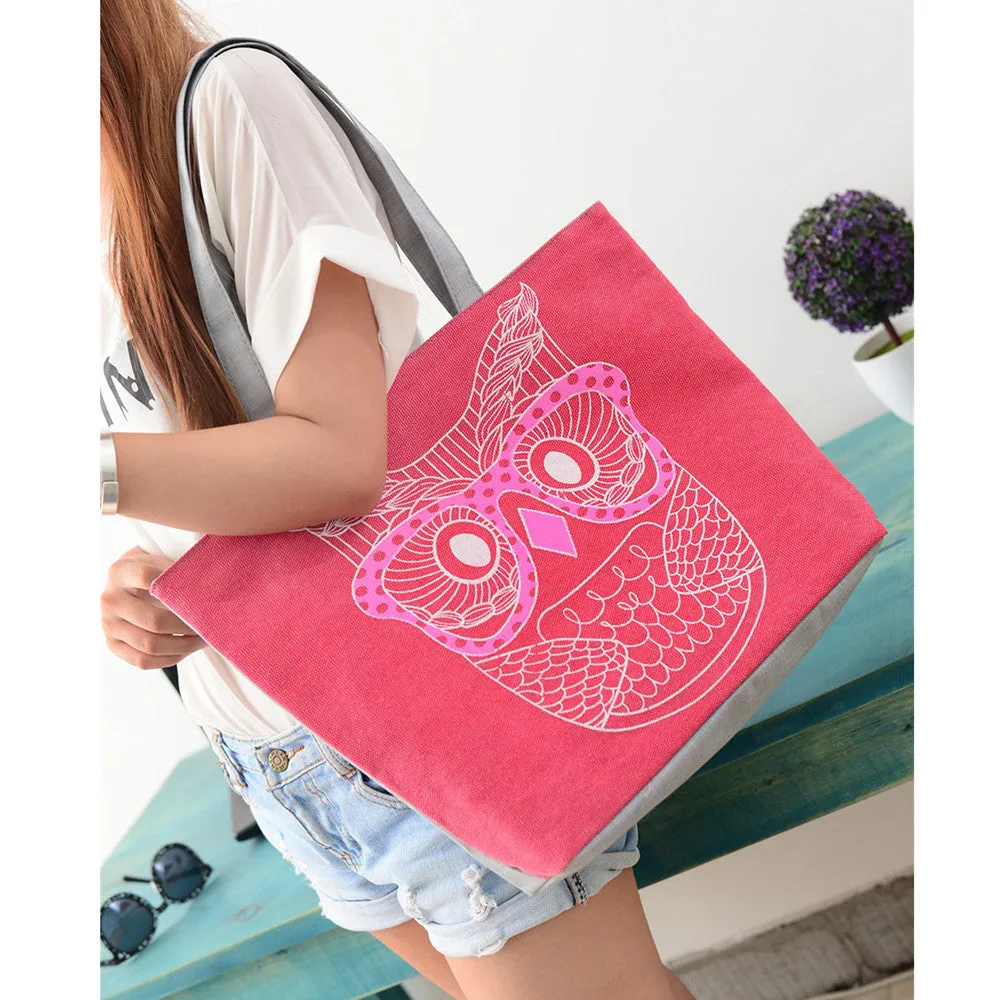 Designer Handbags Lady Owl Print Shopping Shoulder Canvas Bag Tote Purse bolsos femenina