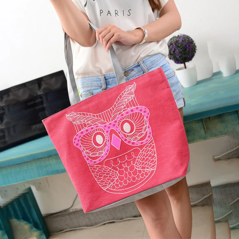 Designer Handbags Lady Owl Print Shopping Shoulder Canvas Bag Tote Purse bolsos femenina