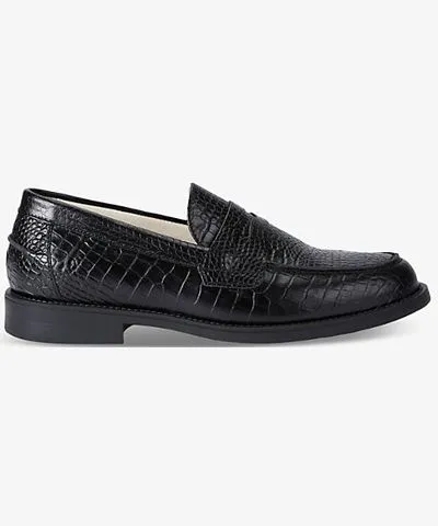 Duke & Dexter Mens Black Wilde Croc leather penny loafers