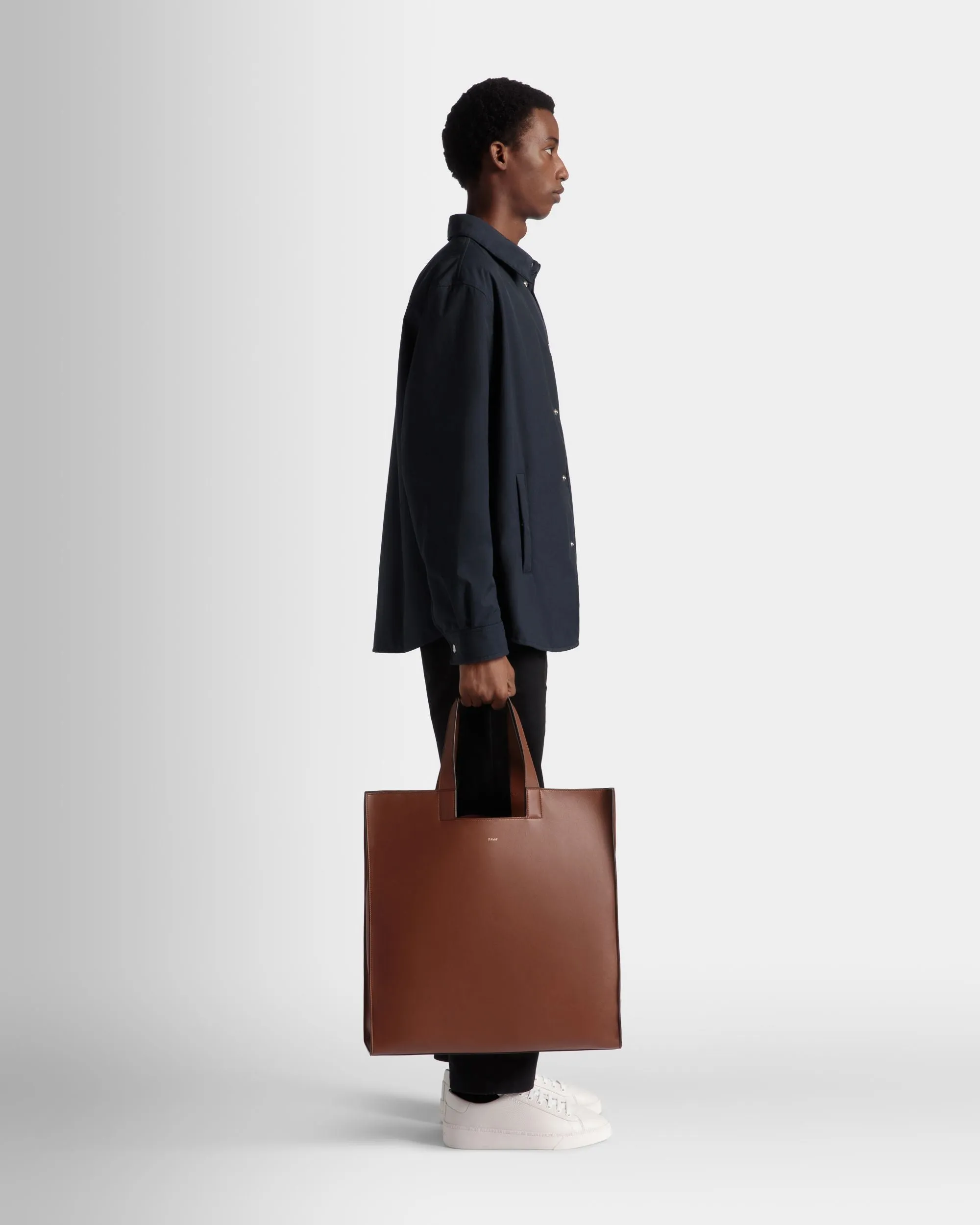 Easy Bally Tote In Brown Leather 