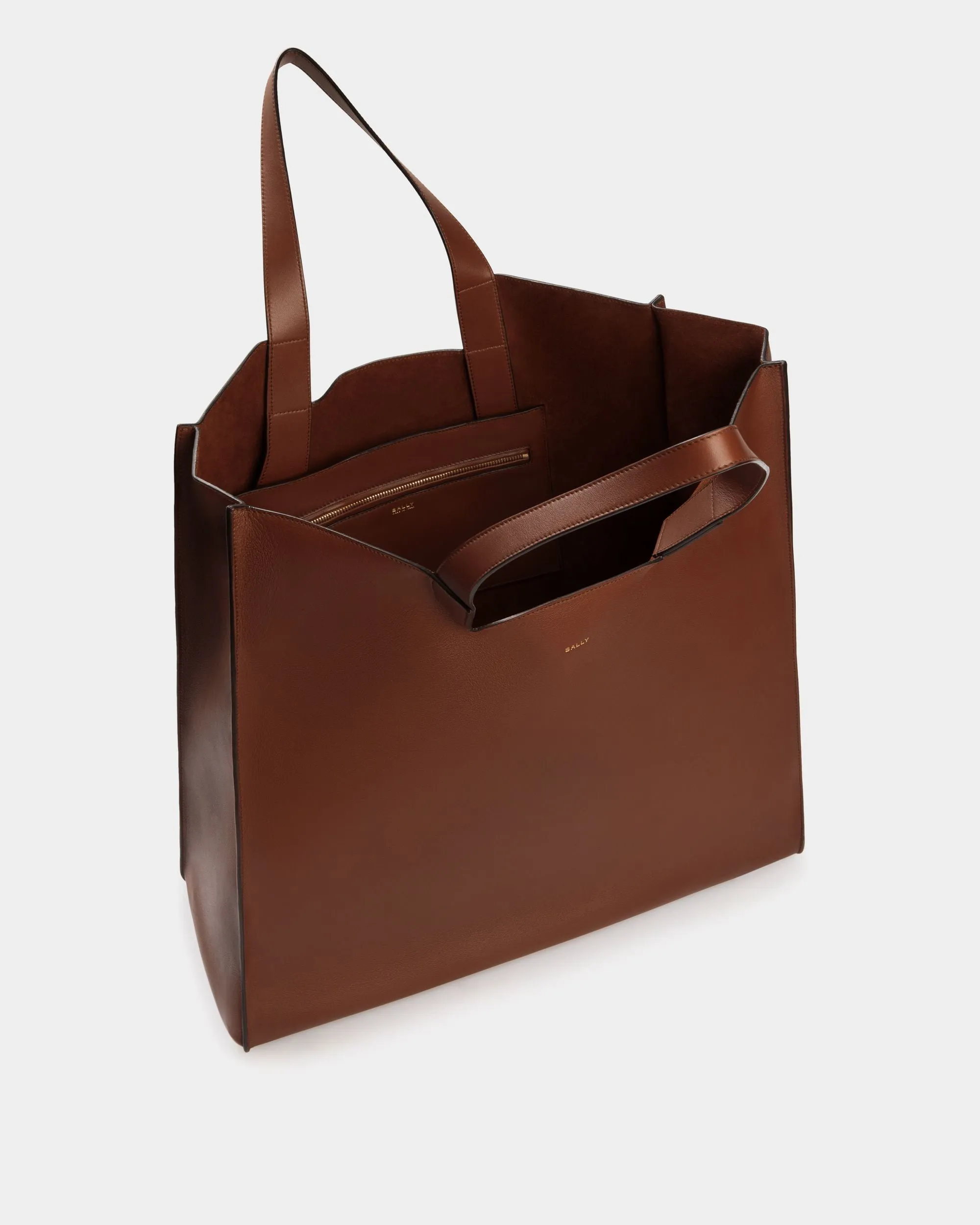 Easy Bally Tote In Brown Leather 