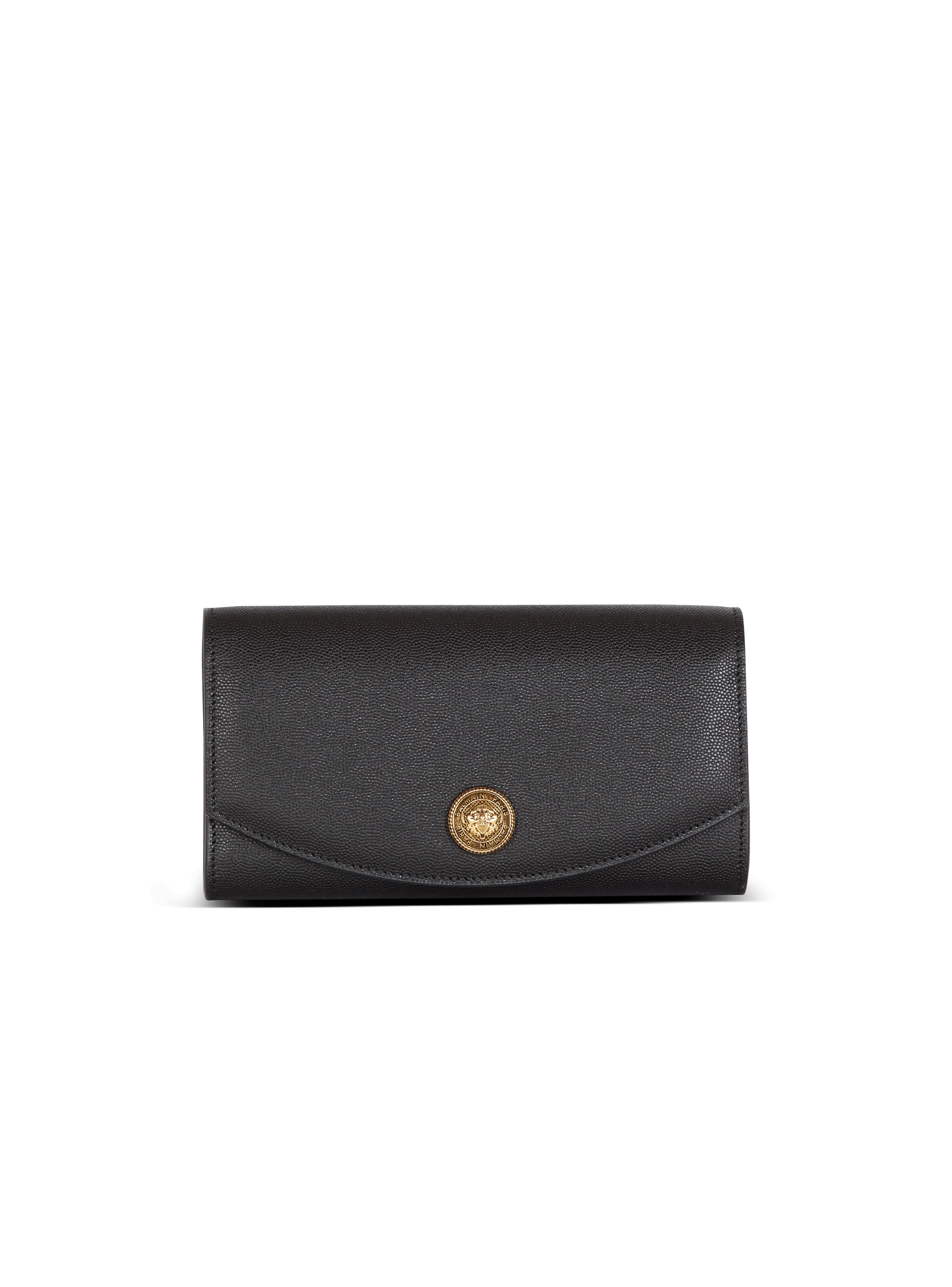 Emblème grained calfskin clutch