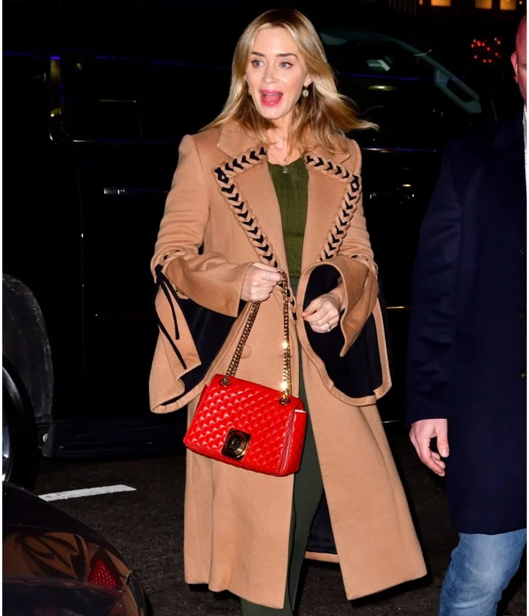 Emily Blunt Braided Wool Brown Coat