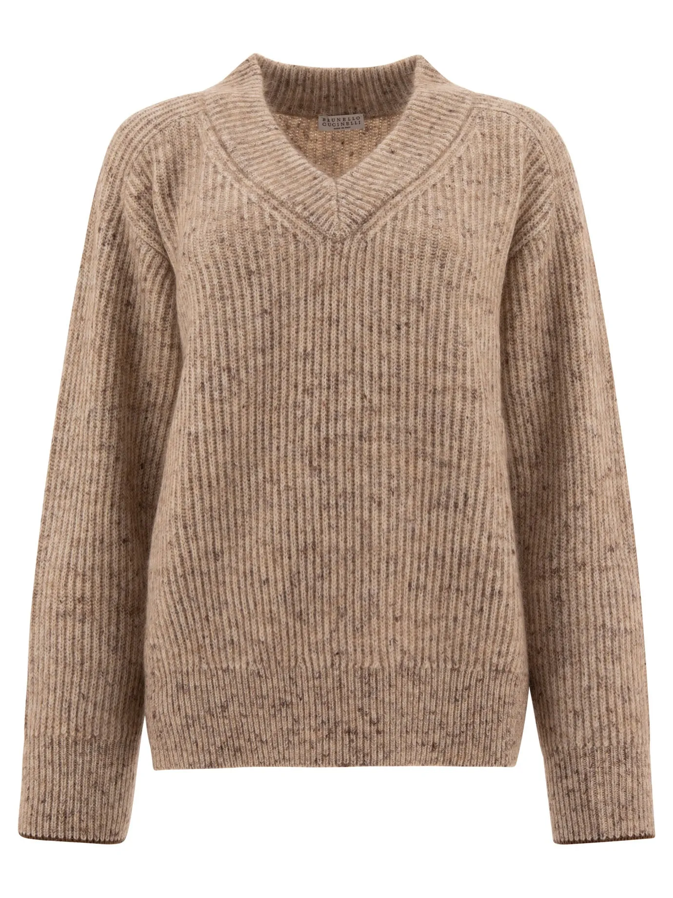 English Rib Sweater With Monili Knitwear Beige