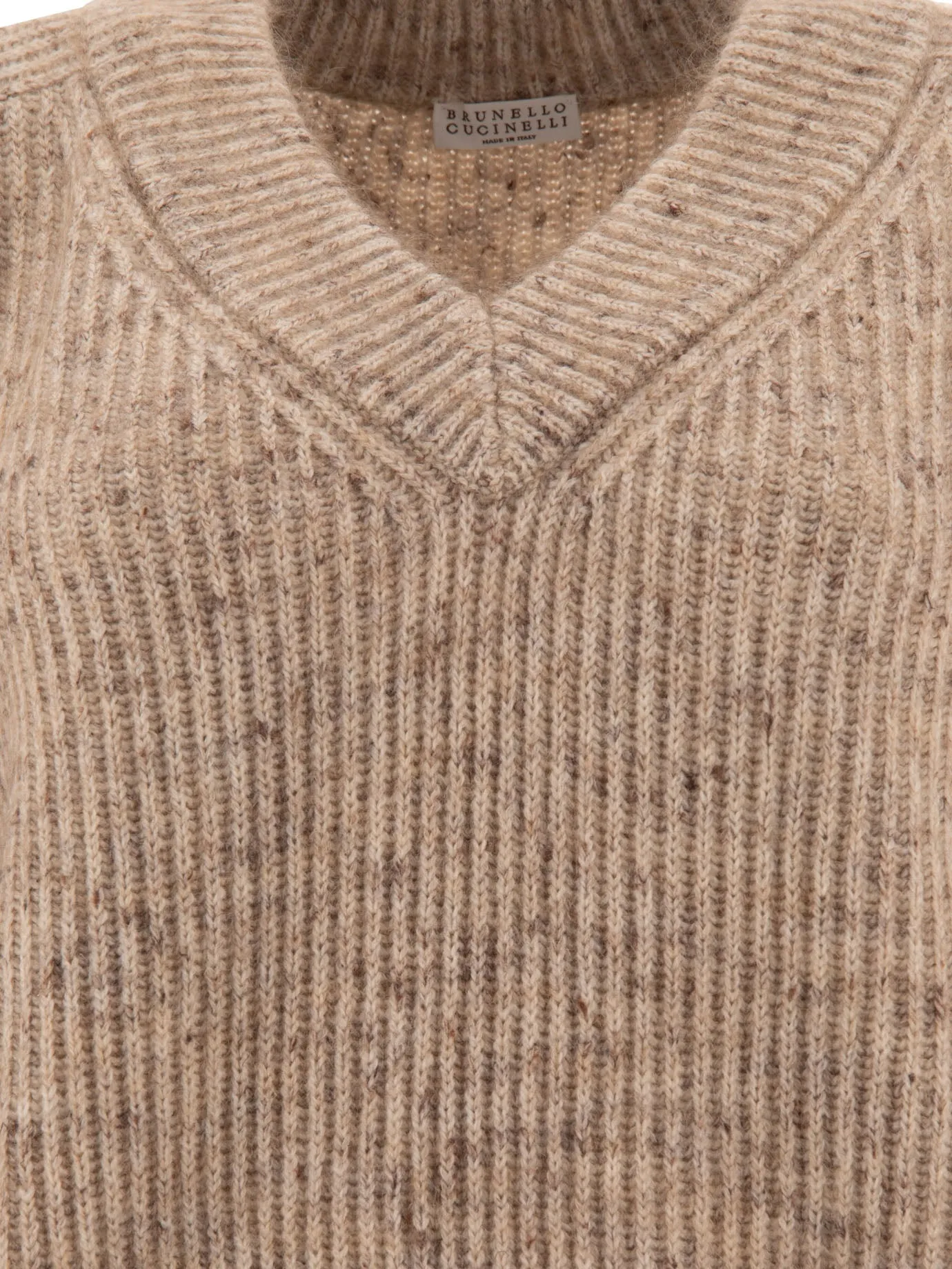 English Rib Sweater With Monili Knitwear Beige