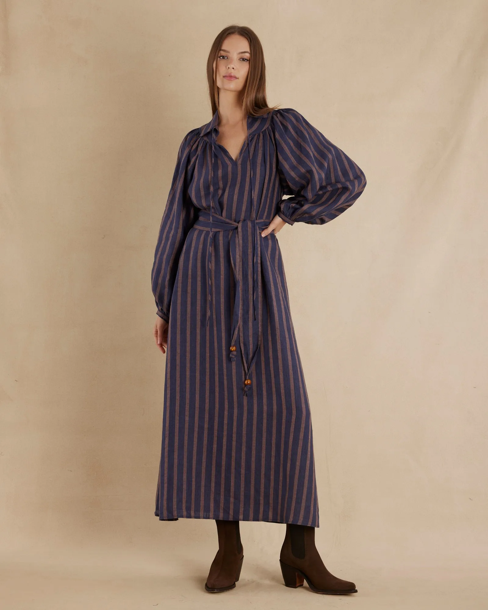 Estelle Linen Tunic Maxi Dress - Navy