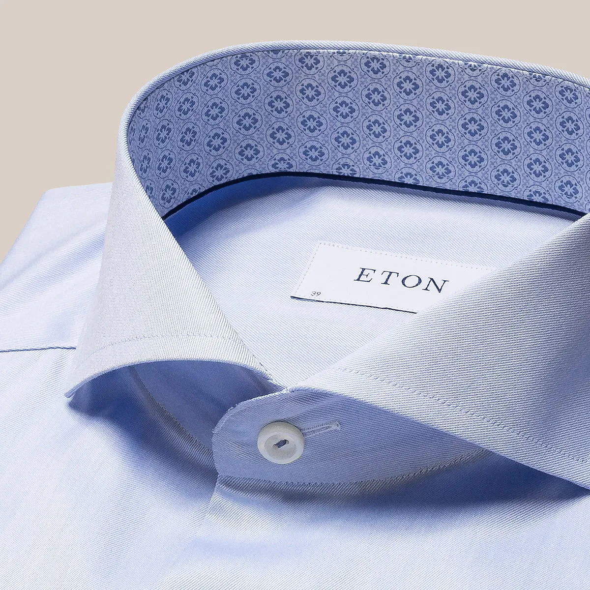 Eton - Slim Fit Shirt in Blue w/ Patterned Trim