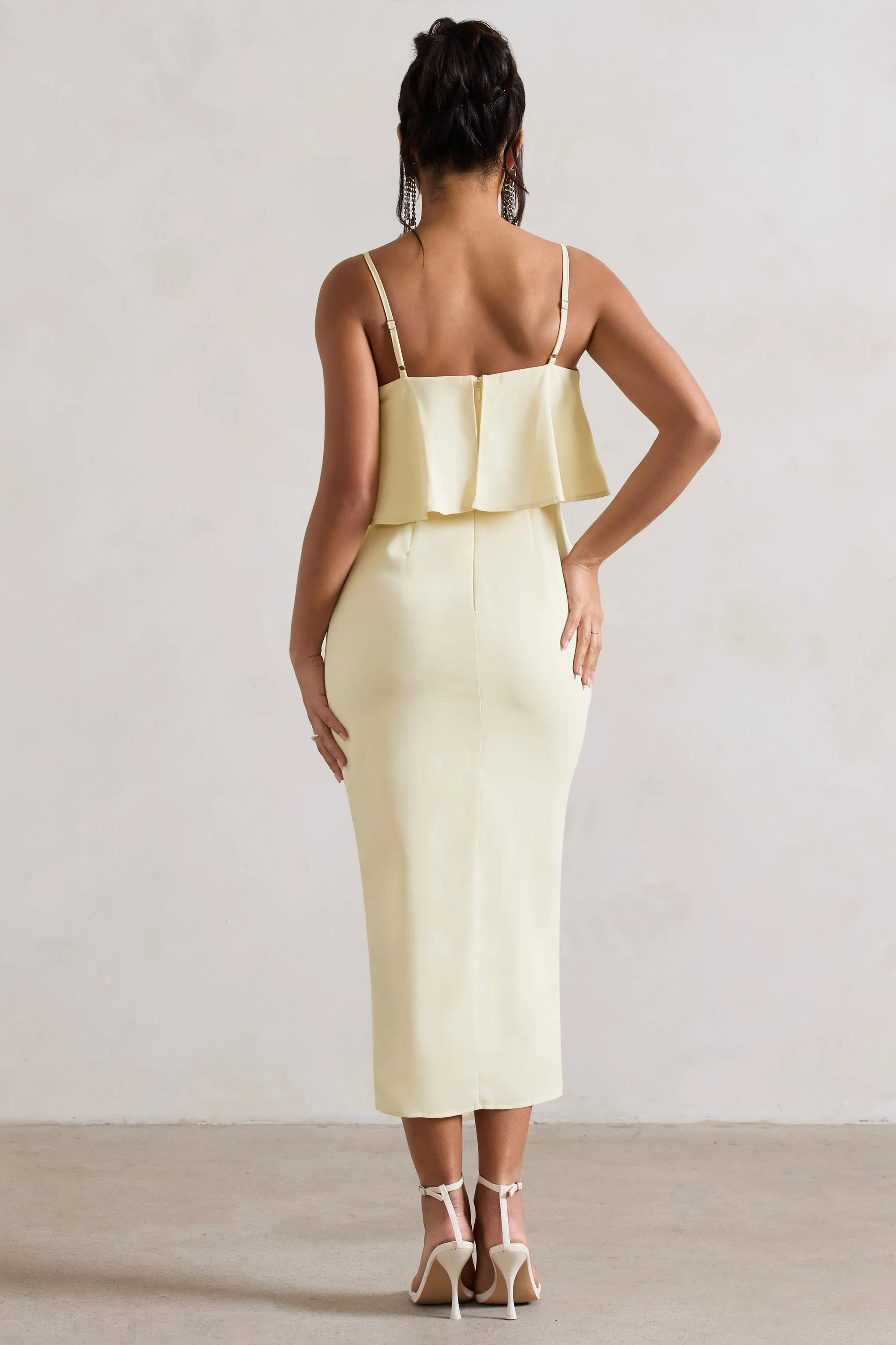 Faro | Lemon Strappy Draped-Neck Wrap Midi Dress