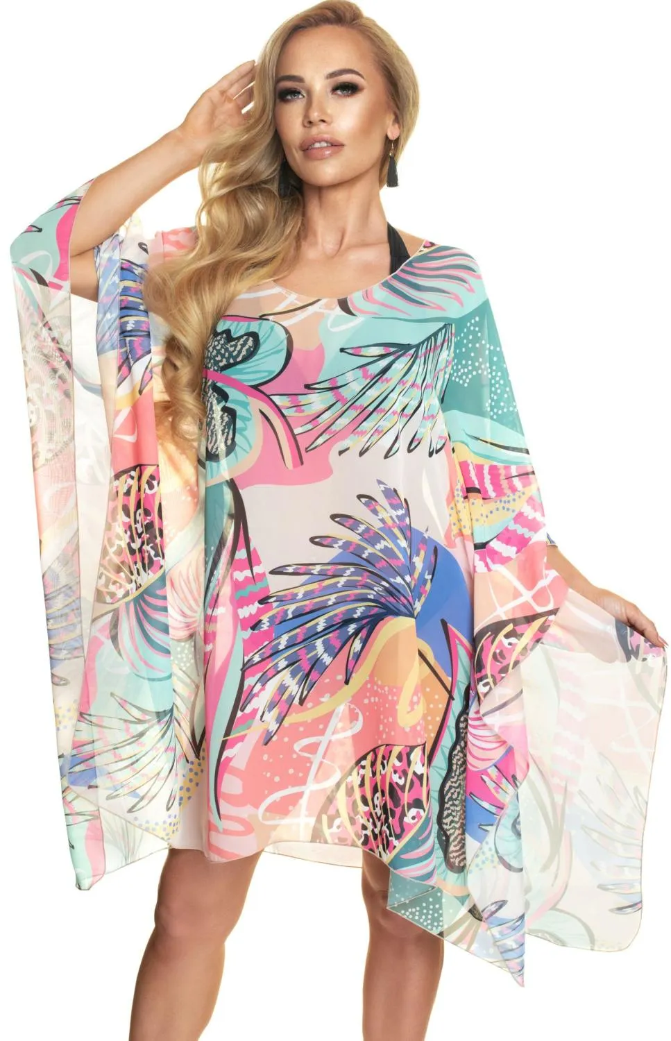 Feathers print beach tunic