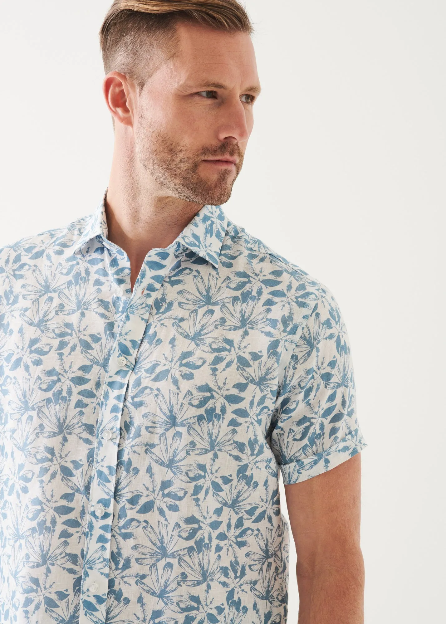 FLORAL PRINT LINEN SHORT SLEEVE SHIRT