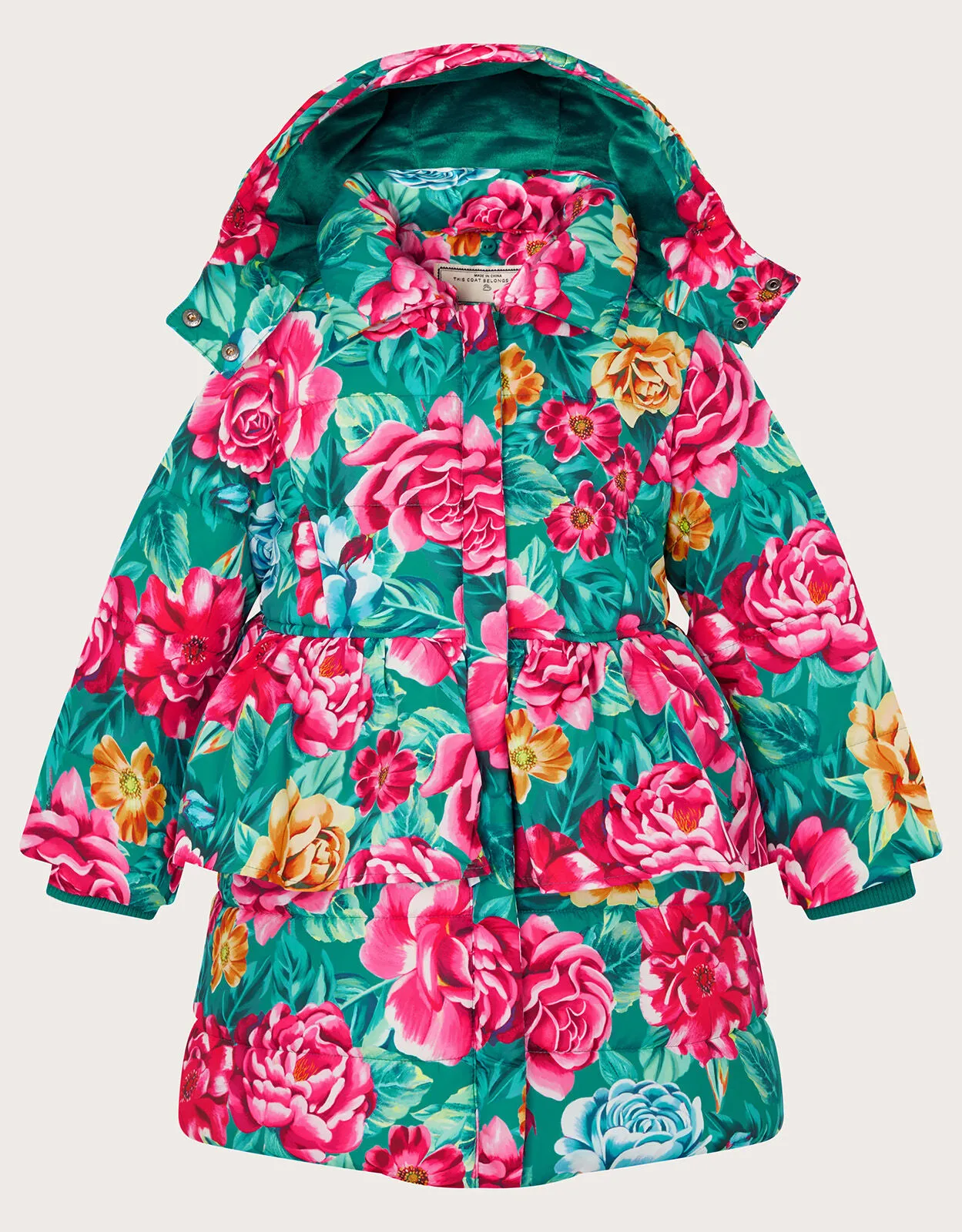 Floral Print Puffer Coat Green