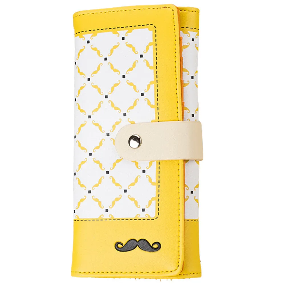 Forward 6 Colors Style Moustache PU leather Purse Clutch Button Wallet Bag Hbag Card Holder