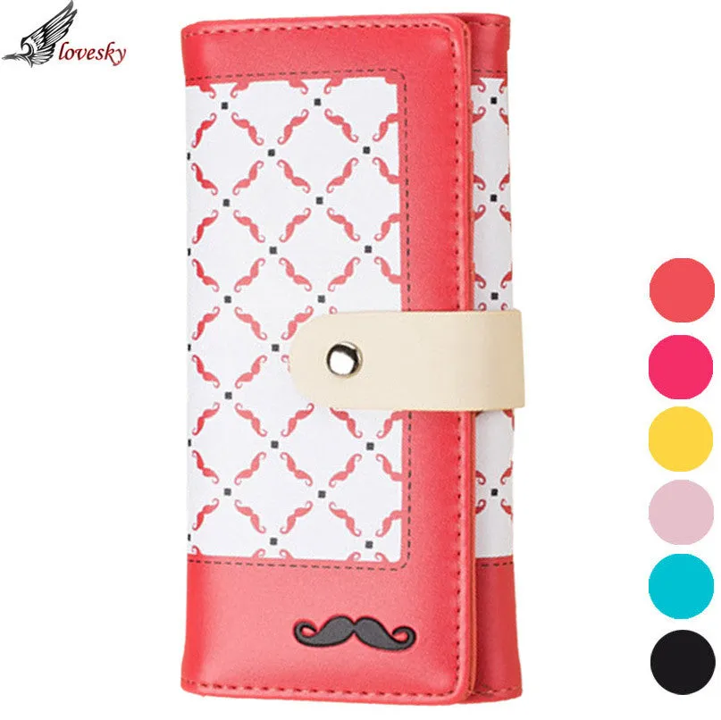 Forward 6 Colors Style Moustache PU leather Purse Clutch Button Wallet Bag Hbag Card Holder