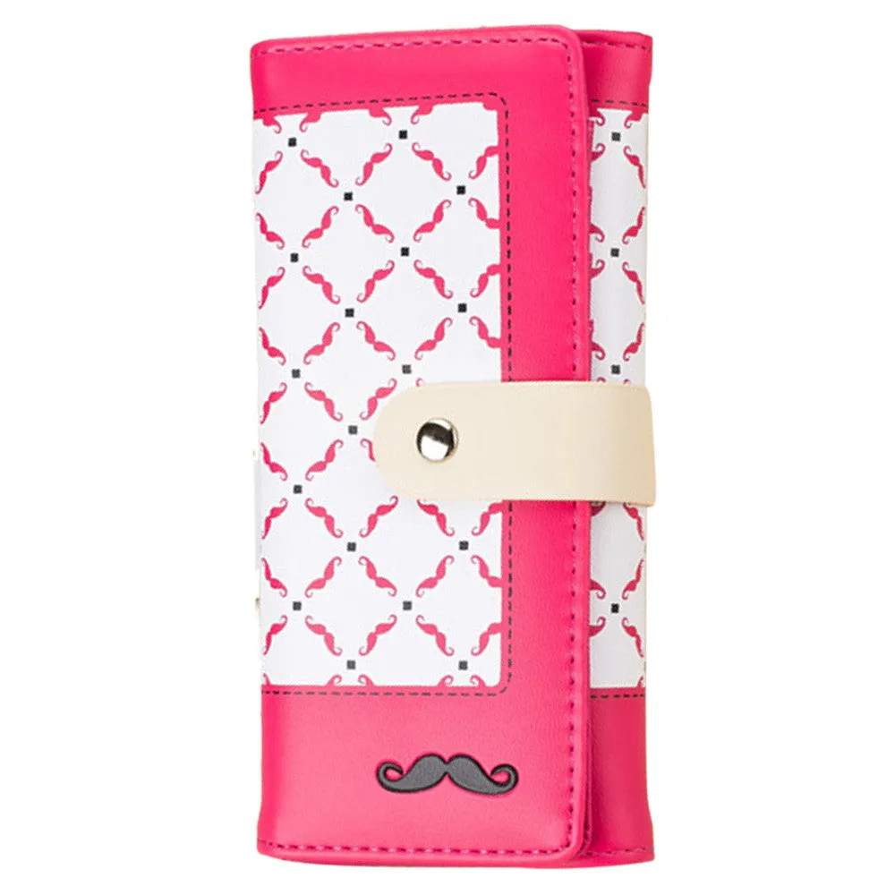 Forward 6 Colors Style Moustache PU leather Purse Clutch Button Wallet Bag Hbag Card Holder