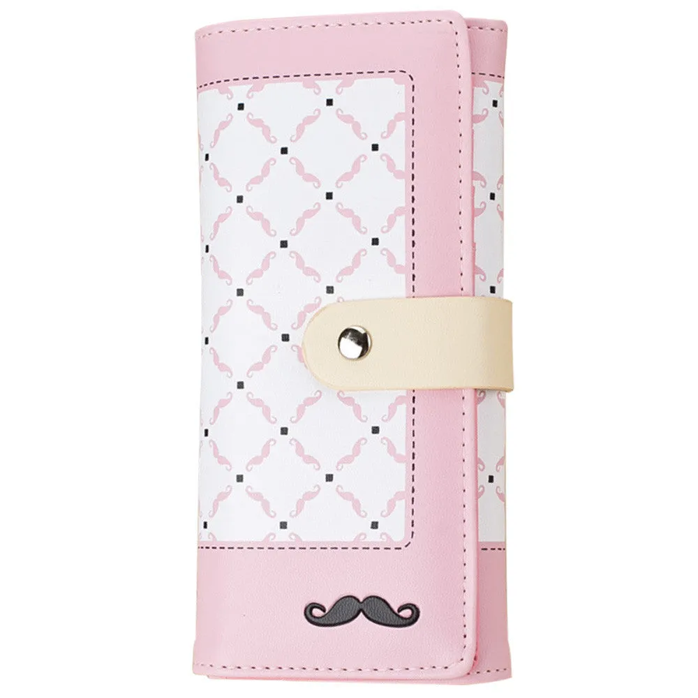 Forward 6 Colors Style Moustache PU leather Purse Clutch Button Wallet Bag Hbag Card Holder