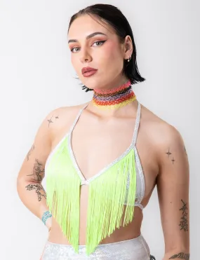 FRINGE BENEFITS TOP - PLAYA WHITE/NEON GREEN