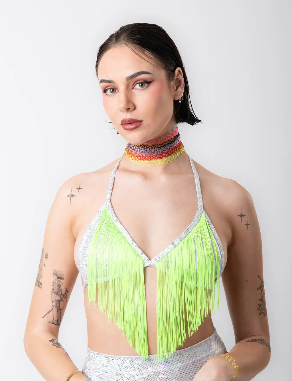 FRINGE BENEFITS TOP - PLAYA WHITE/NEON GREEN