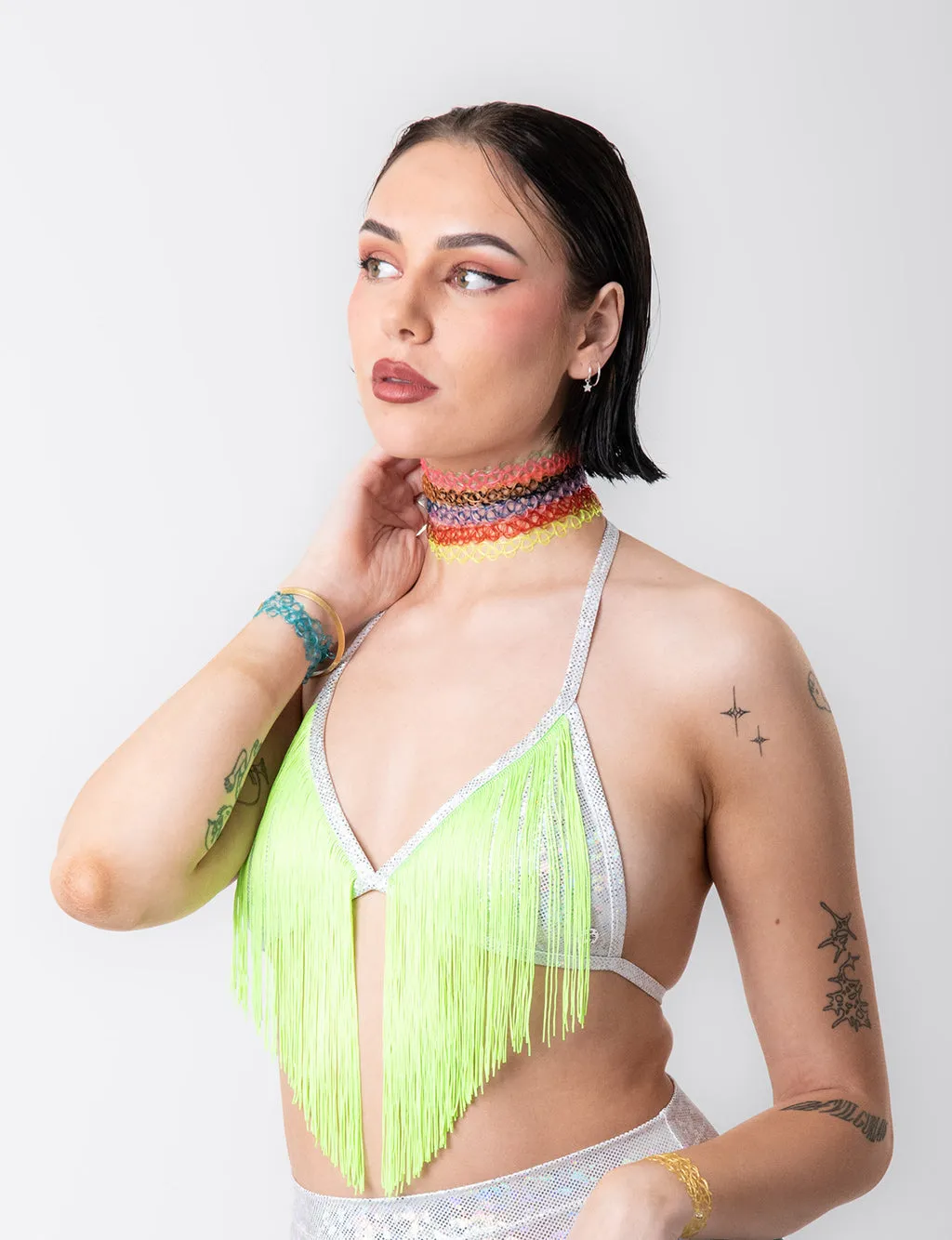 FRINGE BENEFITS TOP - PLAYA WHITE/NEON GREEN