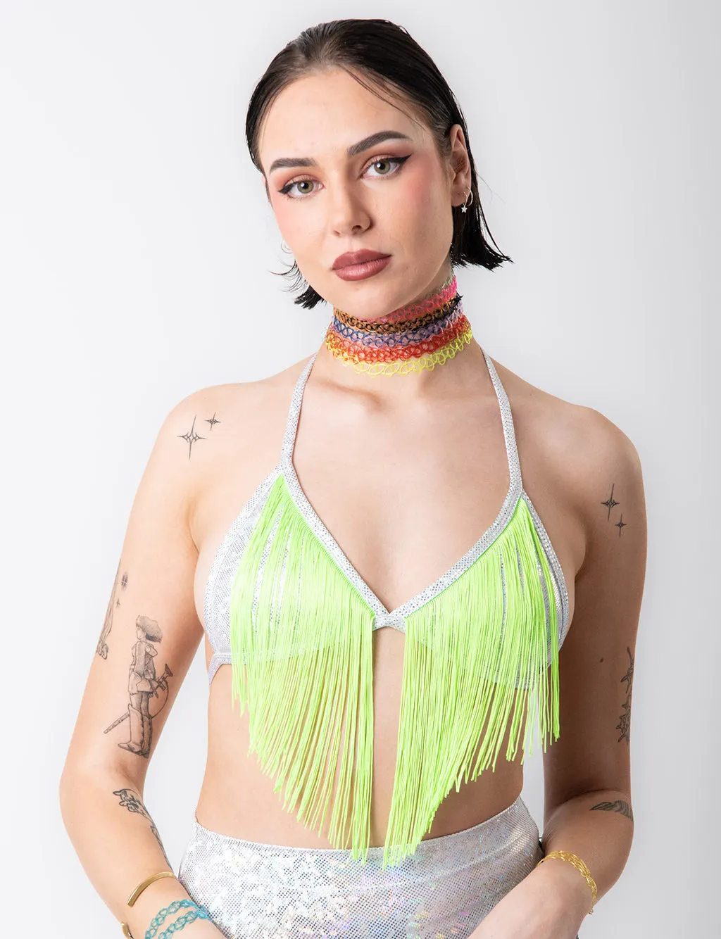 FRINGE BENEFITS TOP - PLAYA WHITE/NEON GREEN