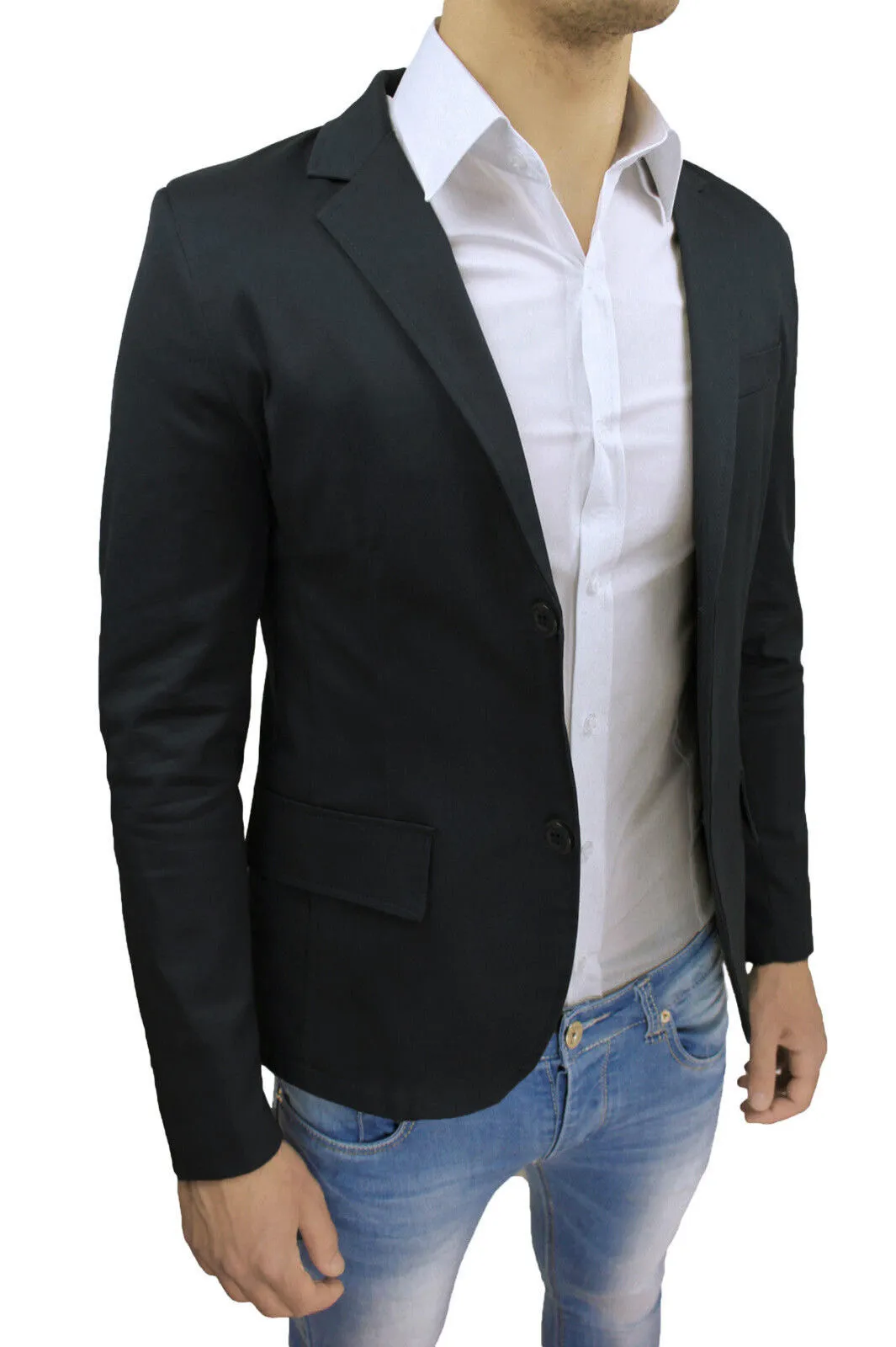 GIACCA BLAZER UOMO SARTORIALE SLIM FIT ADERENTE NERO 100% MADE IN ITALY