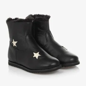 Girls Black Leather Ankle Boots