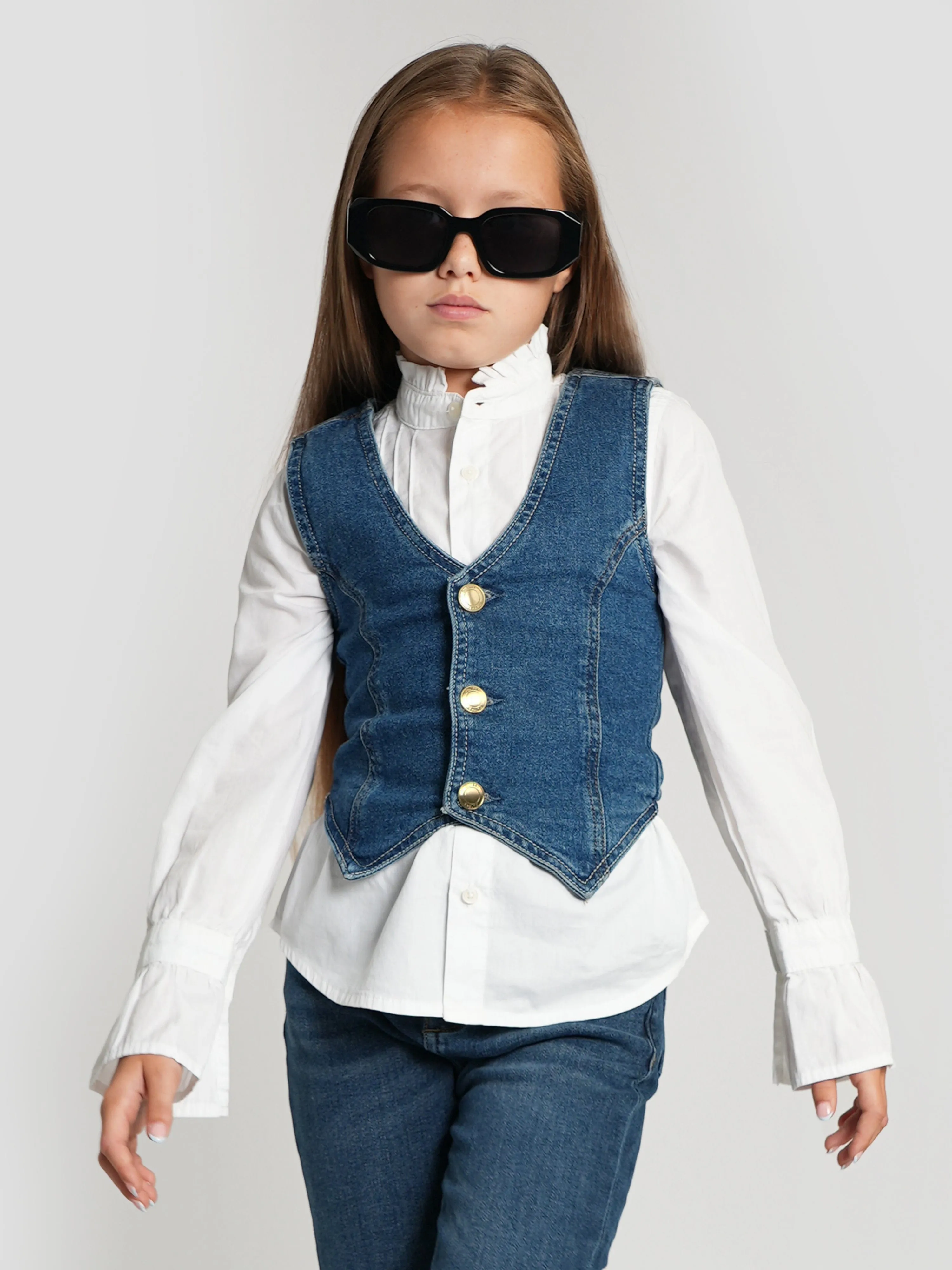 Girls Zizi Denim Waistocoat in Blue